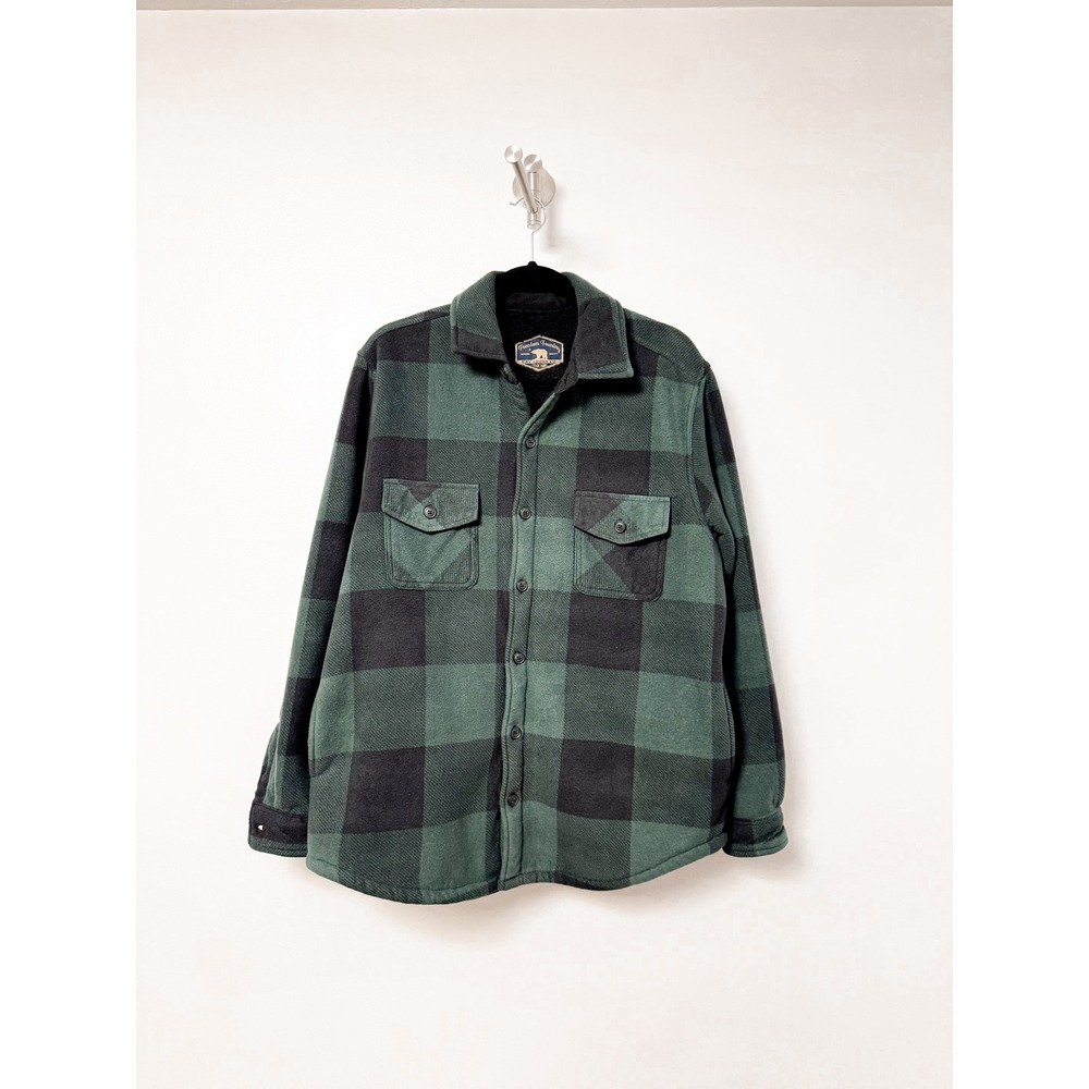 Freedom Foundry Plaid Flannel Sherpa Lined‎ Shirt Jacket Green Black Large